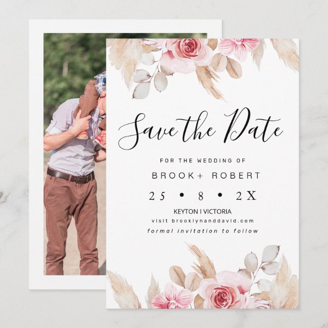 Carte de mariage à conserver avec fleurs de pampas (Devant / Derrière)