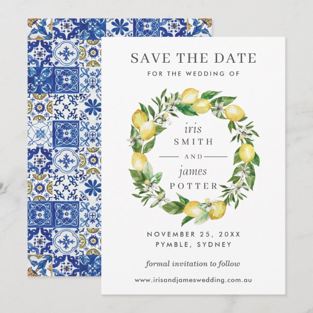Carte de mariage à conserver avec floral de citron (Devant / Derrière)