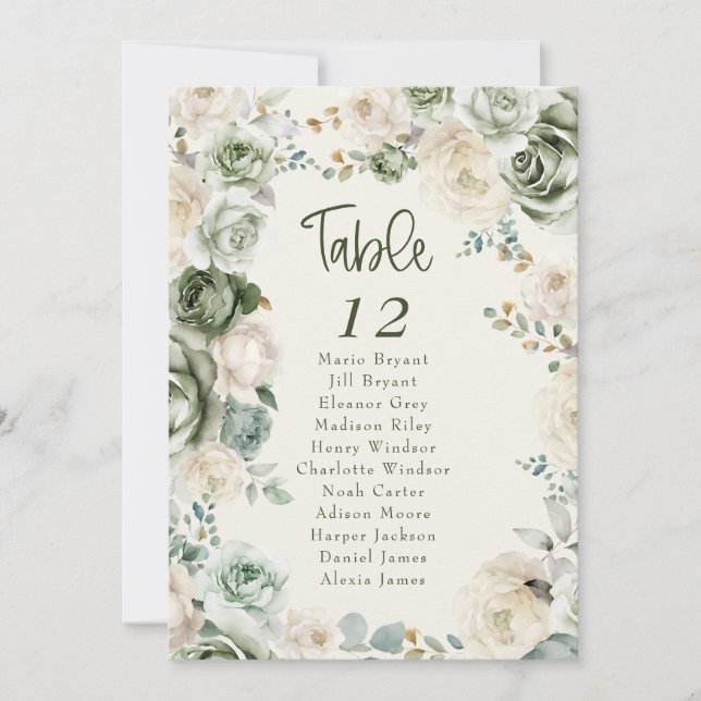 Carte de Mariage à fleurs d'ivoire vert Sage (Devant)