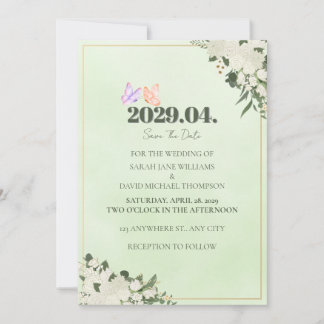 Carte de mariage à floraison verte sauge pour anno