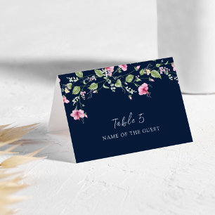 Carte de mariage à l'hibiscus rose bleu marine pou