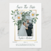 Carte de mariage à l'or floral avec des pâquerette