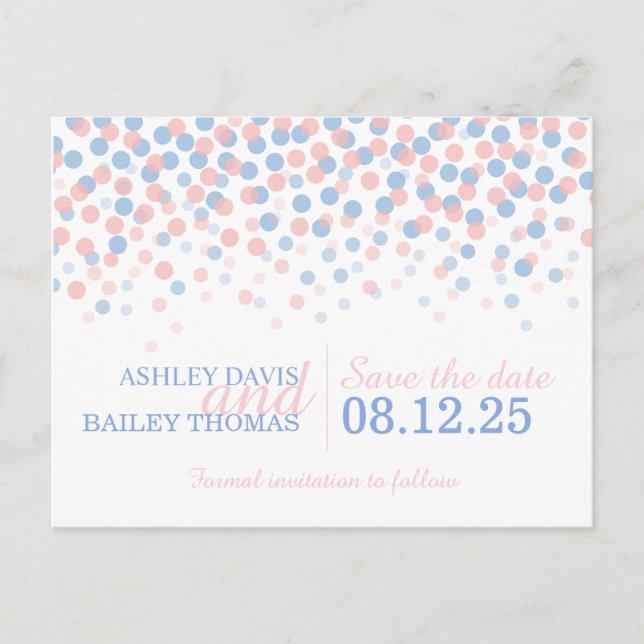 Carte de mariage à points de confettis rose bleu p (Devant)