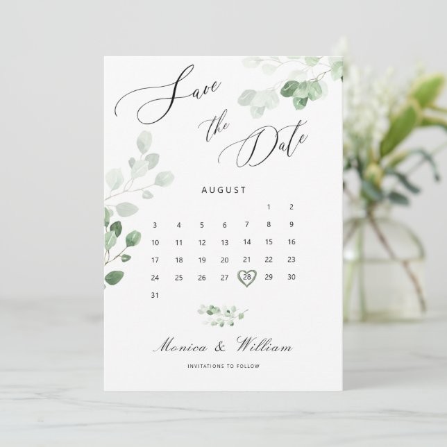 Carte de mariage à save the date avec verdure bota (Debout devant)