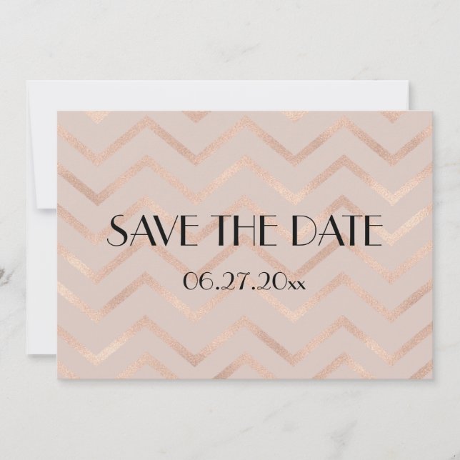 Carte de mariage à save the date Chevron Rose Gold (Devant)
