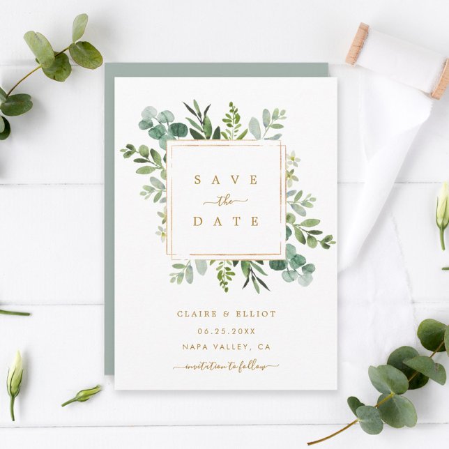 Carte de mariage à save the date en feuillage doré (Créateur téléchargé)