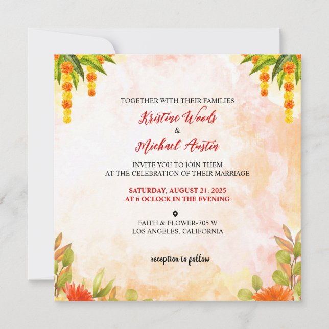 Carte de mariage aquarelle invitation  (Devant)