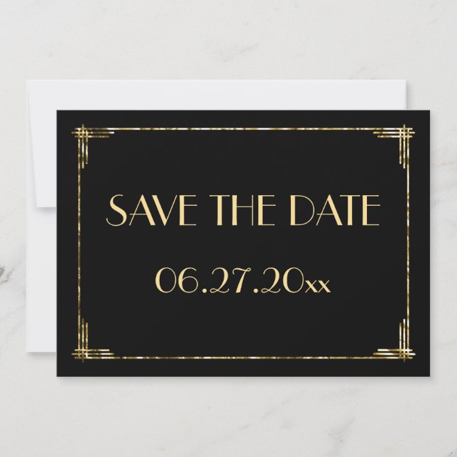 Carte de mariage Art Déco Save The Date avec feuil (Devant)