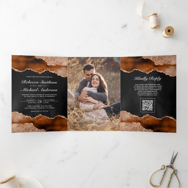 Carte de mariage au code QR sur Marbre d'agate Ora (Intérieur)