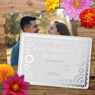 Carte de mariage avec photo et papier découpé à fo