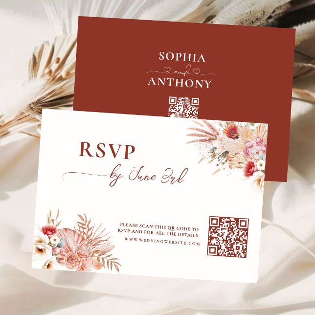 Carte de mariage avec QR code pour RSVP et motif f (Créateur téléchargé)