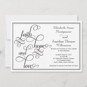 Carte de mariage Black Curly Script Faith Hope & L