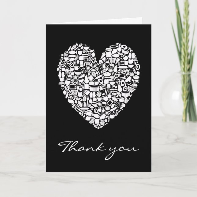 Carte de mariage blanche noire de Merci de coeur (Devant)