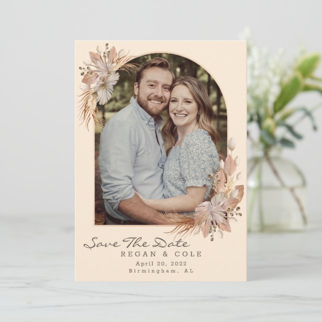 Carte de mariage Boho Pompas Grass Save The Date (Debout devant)