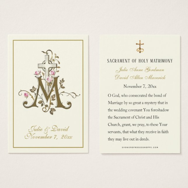 Carte de mariage catholique de Croix mariée (Devant & derrière)