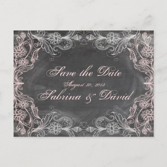 Carte de mariage Chalkboard Antique Rose Floral Sa (Devant)