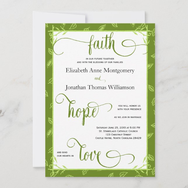 Carte de Mariage chrétien Feuille vert (Devant)