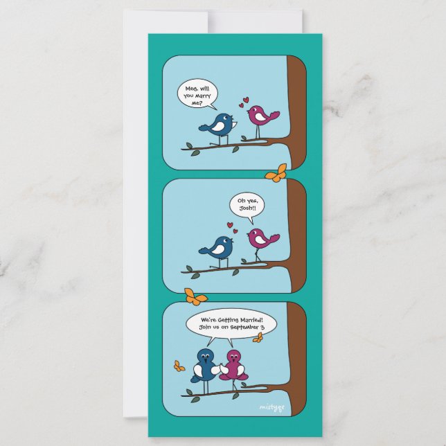 Carte de mariage 'Comic Strip Love Birds Save the  (Devant)