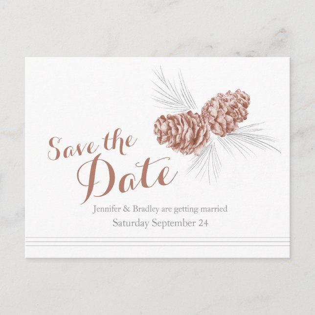 Carte de mariage cônes de pin sauvegarde de la dat (Devant)