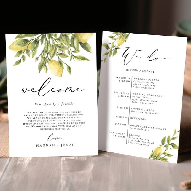 Carte de Mariage de bienvenue citron méditerranéen (Créateur téléchargé)
