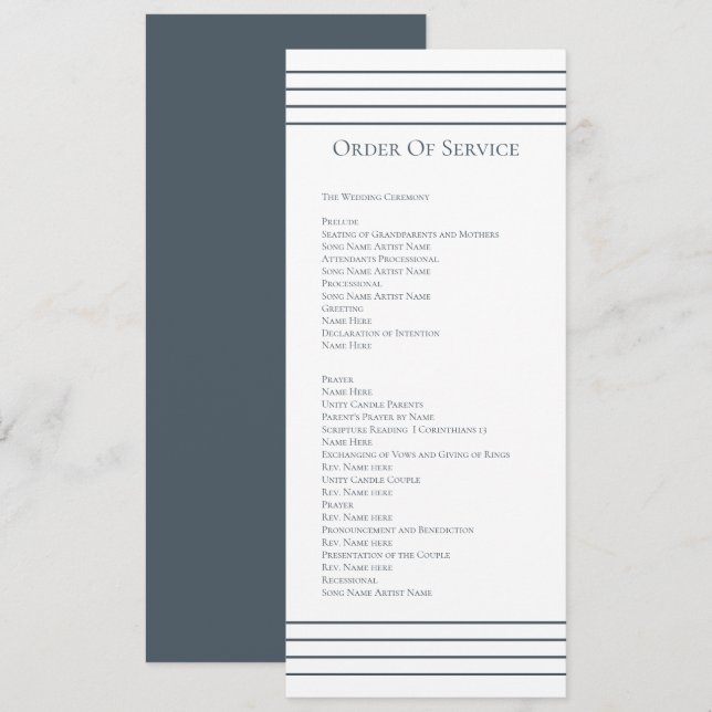 Carte de Mariage de l'ordre de service bleu coupé (Devant / Derrière)