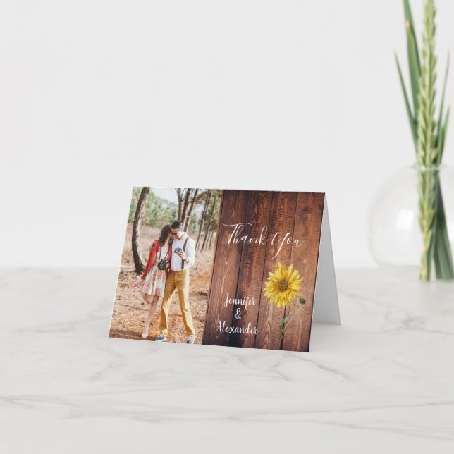 Carte de mariage de Merci de tournesol en bois rus (Devant)