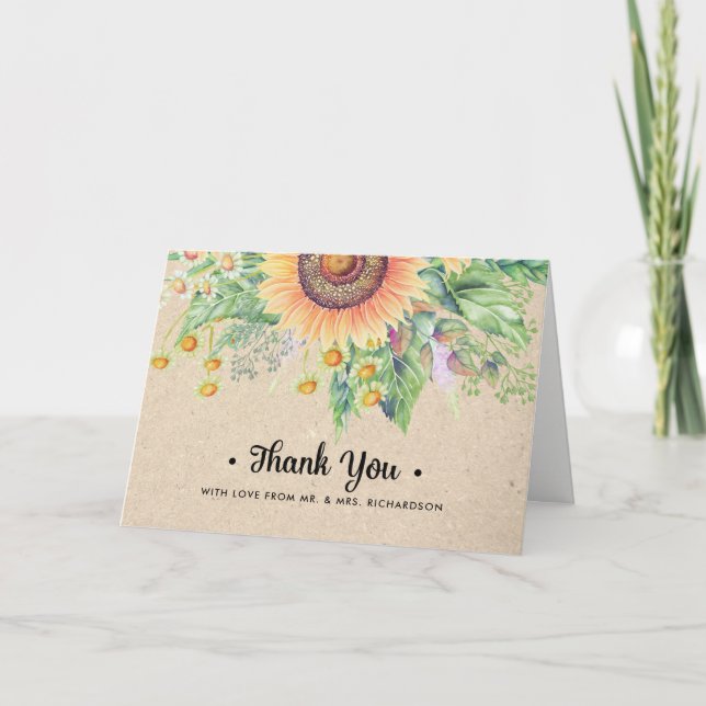 Carte de Mariage de Merci de tournesol rustique (Devant)