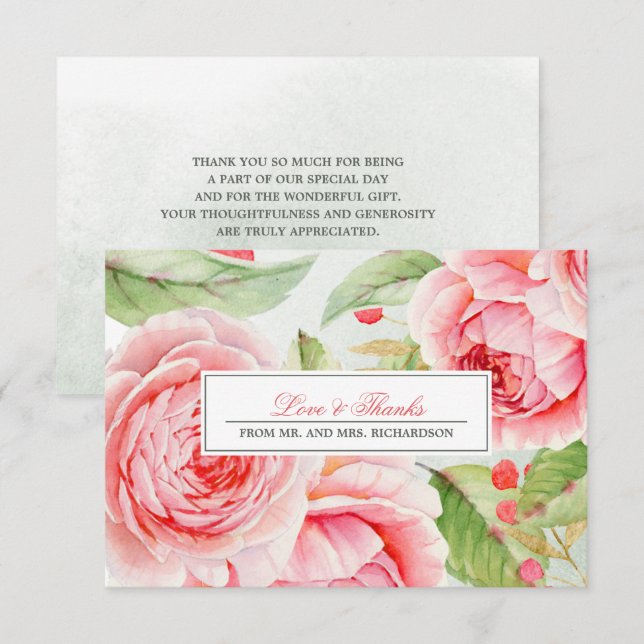 Carte de Mariage de Merci Rose romantique (Devant / Derrière)