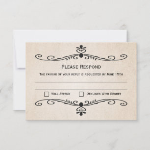 Carte de Mariage de réponse RSVP vintage Parchemin