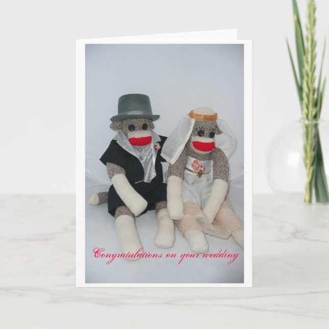 Carte de mariage de singe de chaussette (Devant)