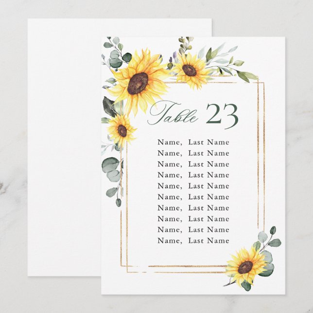 Carte de Mariage de Sunflower Eucalyptus Carte de  (Devant / Derrière)