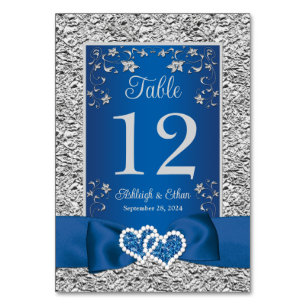 Carte de Mariage de table Blue, Grey Love Hearts