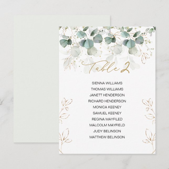 Carte de Mariage de table Eucalyptus (Devant / Derrière)