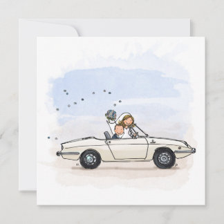 Carte de mariage du marié en spider vintage Fiat 8