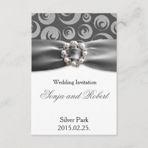 Carte de mariage élégante avec ruban de perle gris