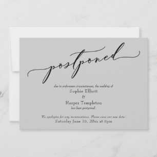 Carte de Mariage Élégante Simple Grise Reportée