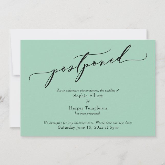 Carte de mariage élégante simple verte reportée (Devant)