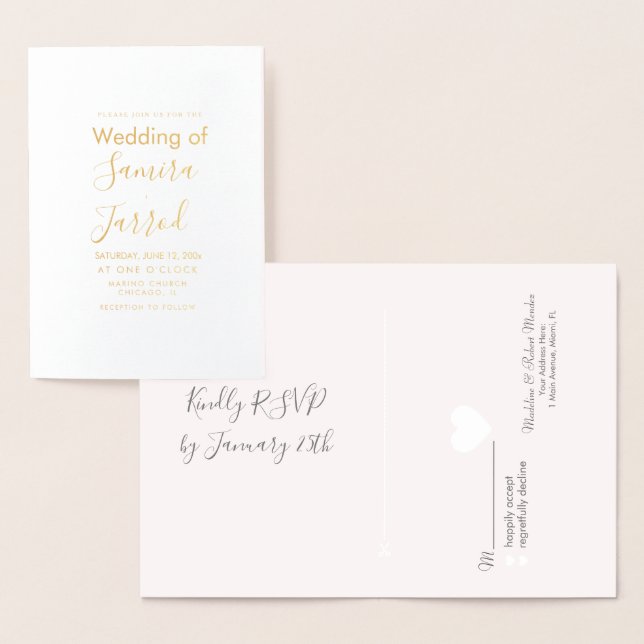 Carte de mariage et RSVP minimal or cœur (Affichage)