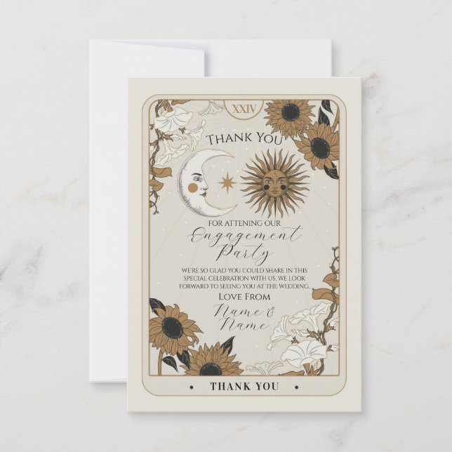 Carte de Mariage Fiançailles Tarot Sun Moon Merci (Devant)