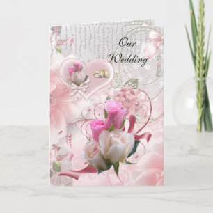 Carte de mariage Fleurs Roses Anneaux