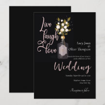 Carte de Mariage floral romantique en noir avec de