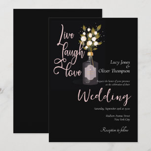 Carte de Mariage floral romantique en noir avec de