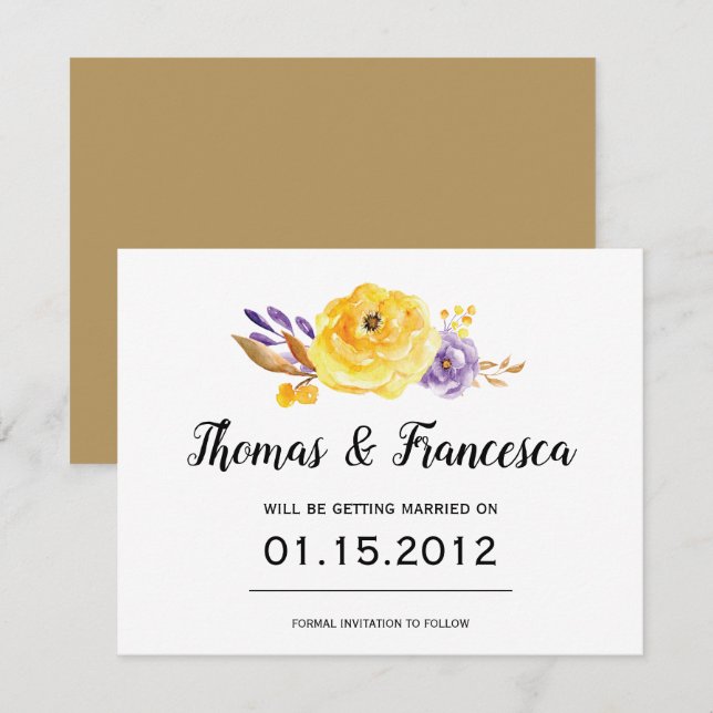 Carte de mariage florale aquarelle Save the Date (Devant / Derrière)