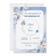 Carte de mariage florale bleue et blanche