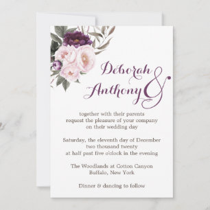 Carte de Mariage florale Russe Propre Purple Peony