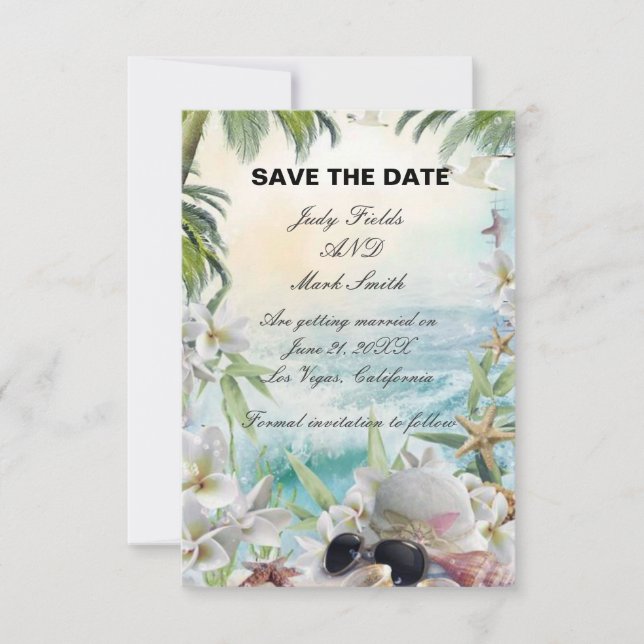 Carte de mariage Florale Tropicale de Plage Save T (Devant)