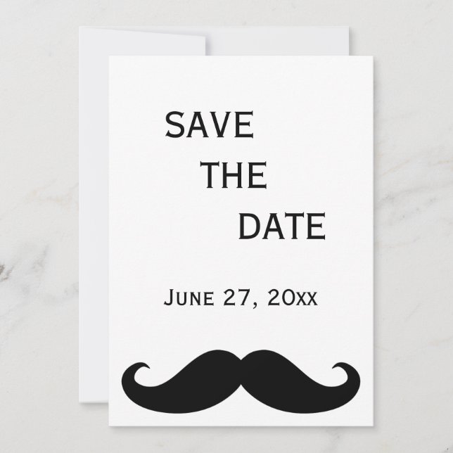 Carte de Mariage Gay Blanc Moustache Enregistrer l (Devant)