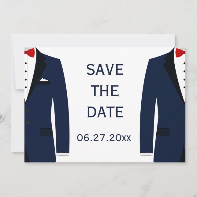 Carte de mariage gay bleu et blanc Save The Date (Devant)