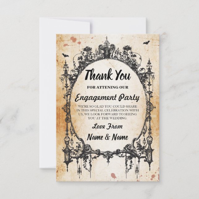 Carte de mariage Halloween Merci Cadre gothique (Devant)
