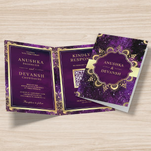 Carte de mariage indienne Mandala QR Code Galaxie 